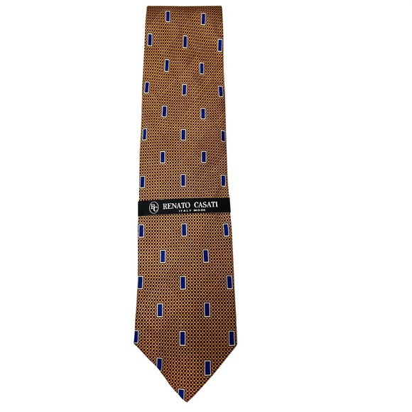 Renato Casati Other - Renato Casati Italy Mode Silk Tie Gold Blue Geometric Pattern NWT